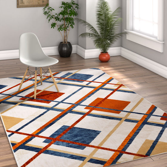 Gronant Blue Geometric Rug - Clearance